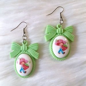 Handmade Strawberry Shortcake Drop Earrings Green